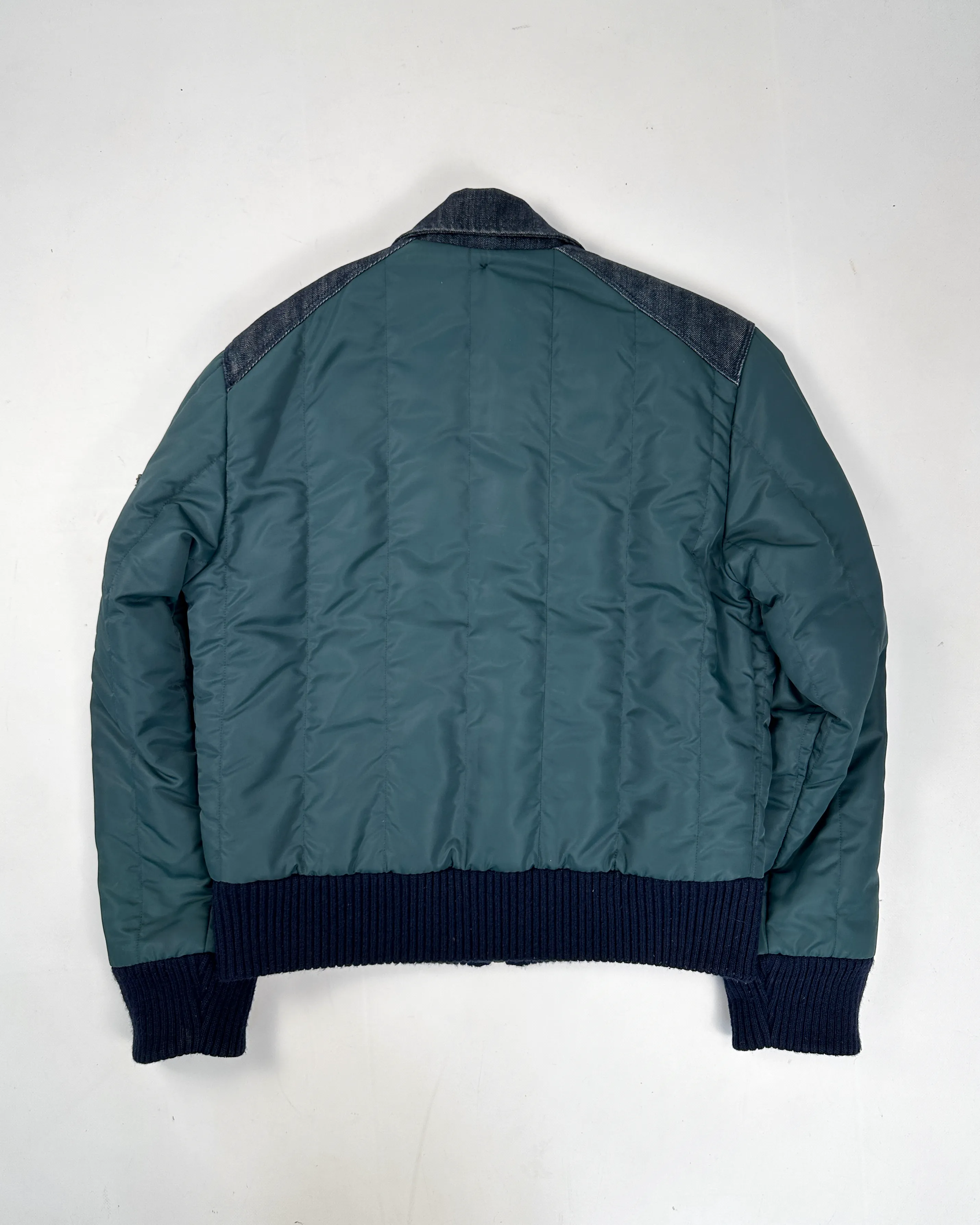 Energie Nylon   Denim Deep Green Bomber Jacket 2000's