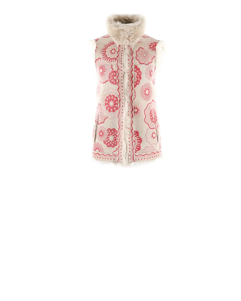 Fantastic Flowers Printed Reversible Shearling Vest Designed by Zandra Rhodes