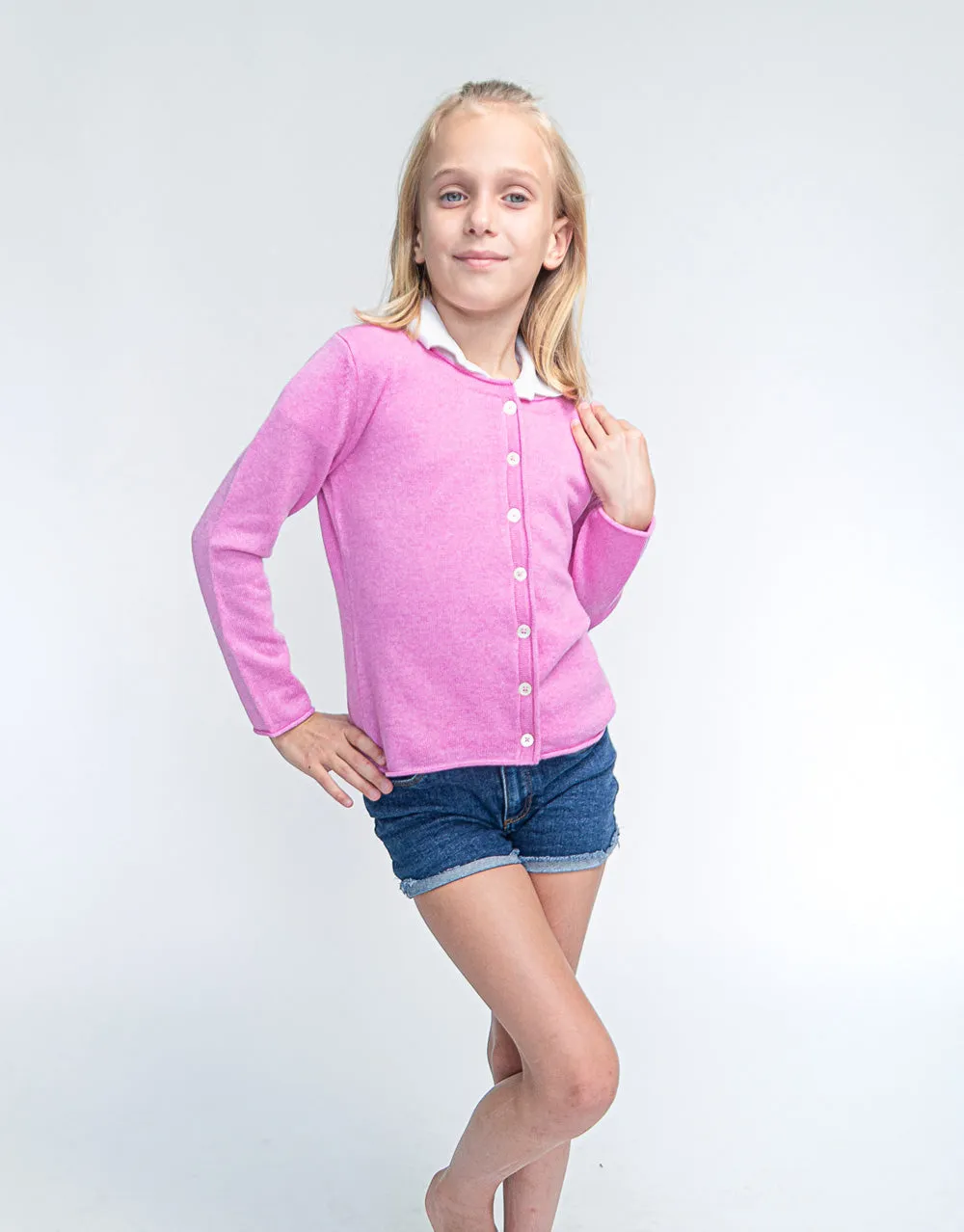 Girls Cashmere Cardigan in Pink