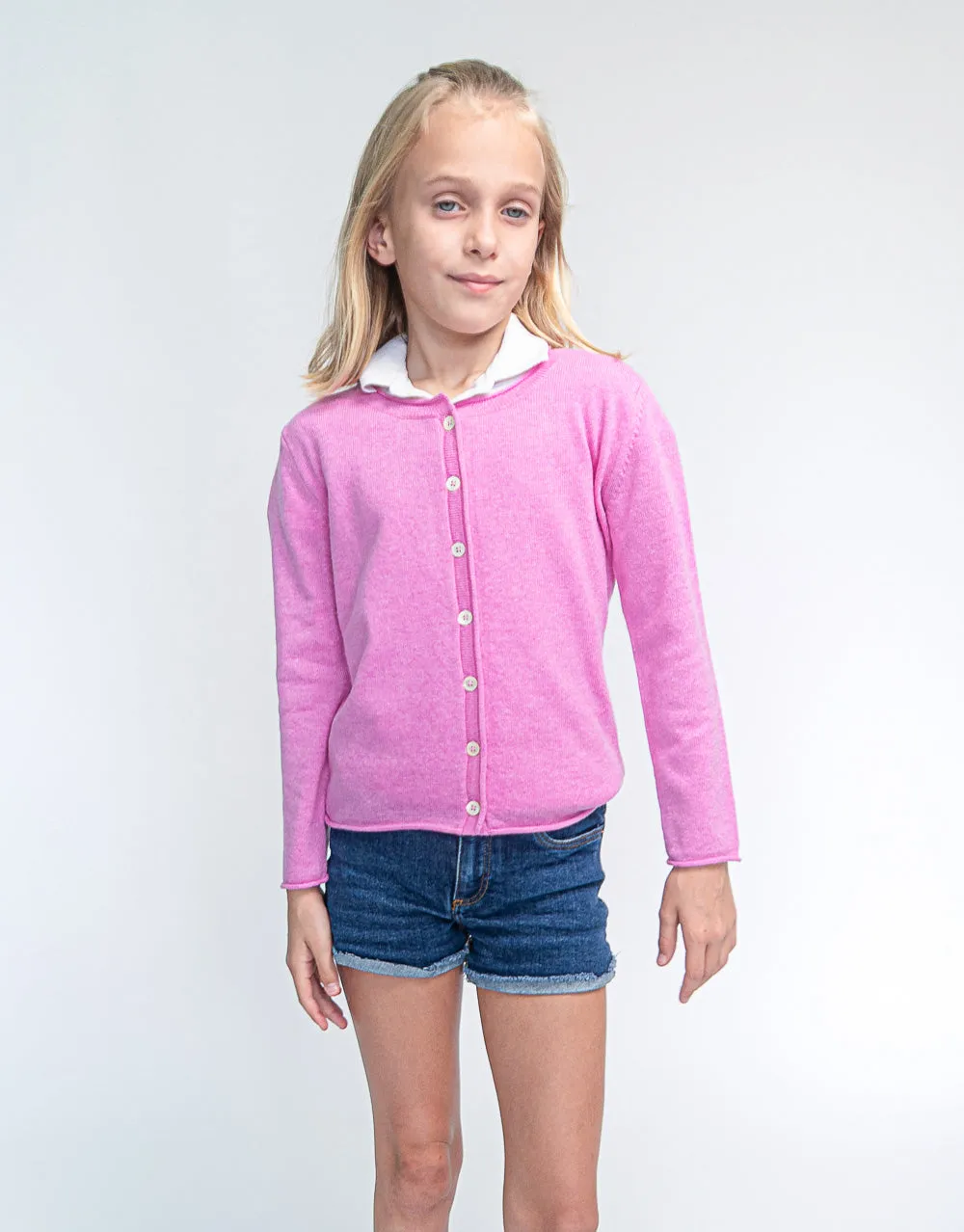 Girls Cashmere Cardigan in Pink