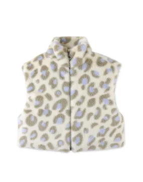 GIRLS PRINTED FUR VEST WITH WITH ZIP UP STAND COLLAR