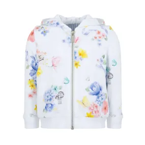 Girls White Flower Cardigan