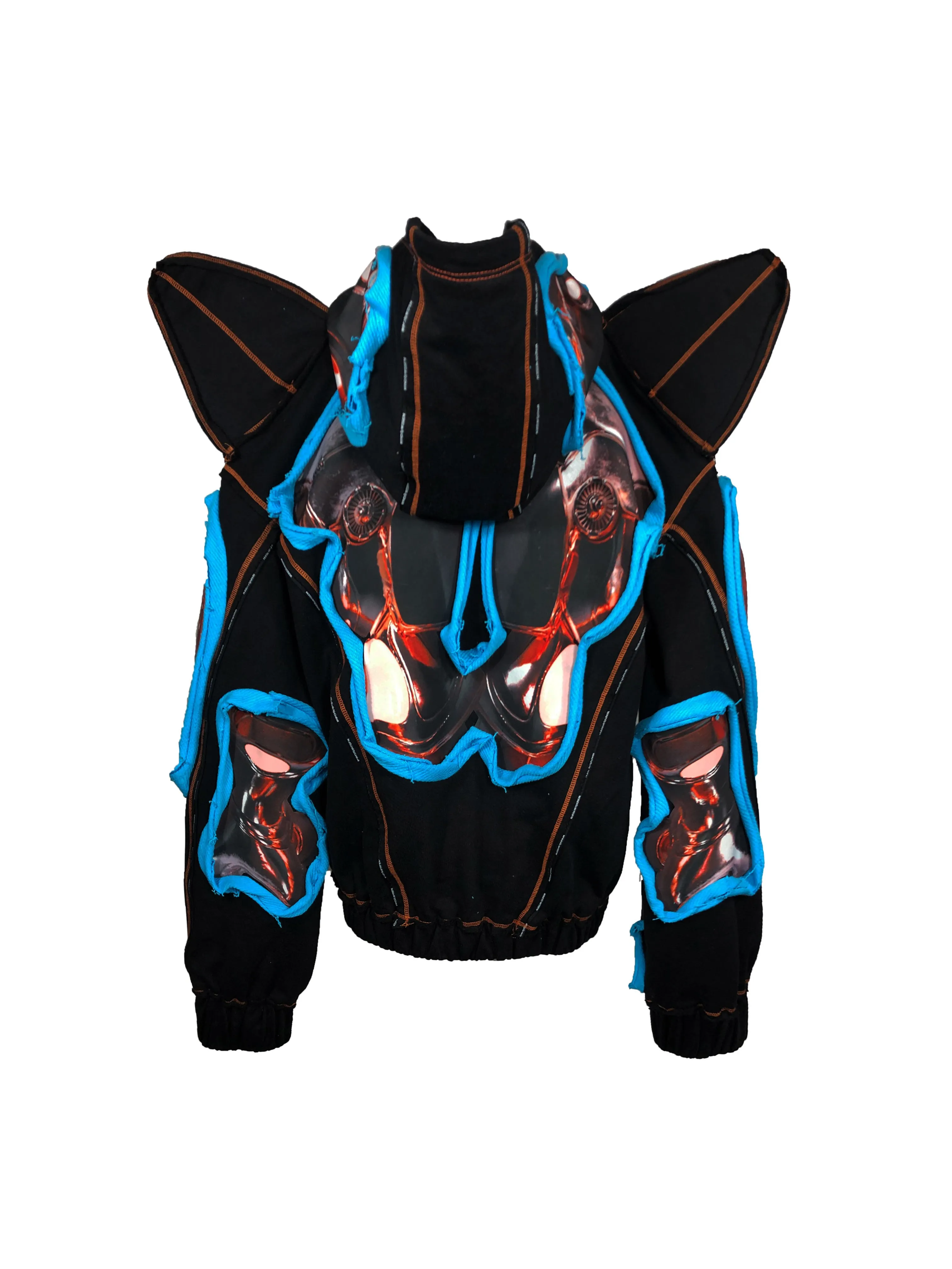 GRAPHIC SPIKED HOODIE WITH DETACHABLE SHOULDER PADS