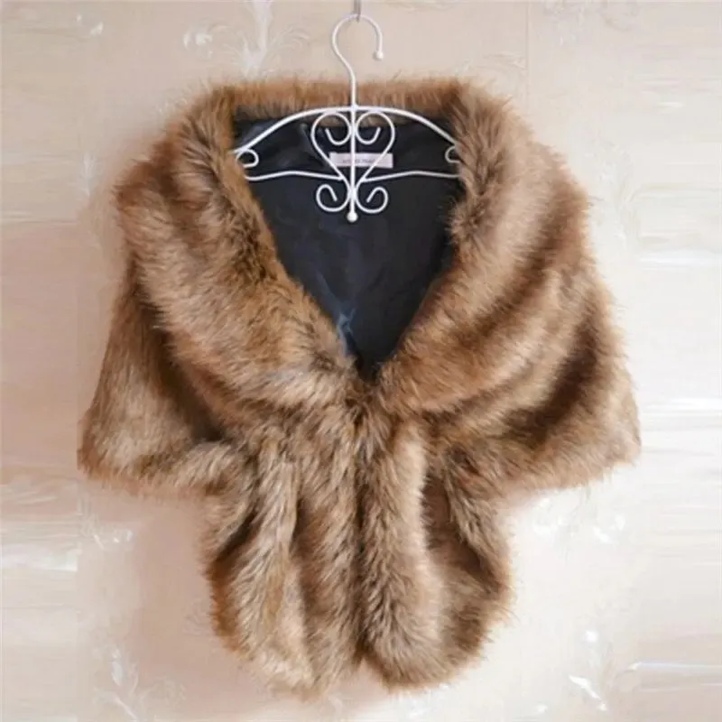 Great Gatsby 1920's Bridal Wedding Faux Fur Shawl Wrap - Brown STYLE 4