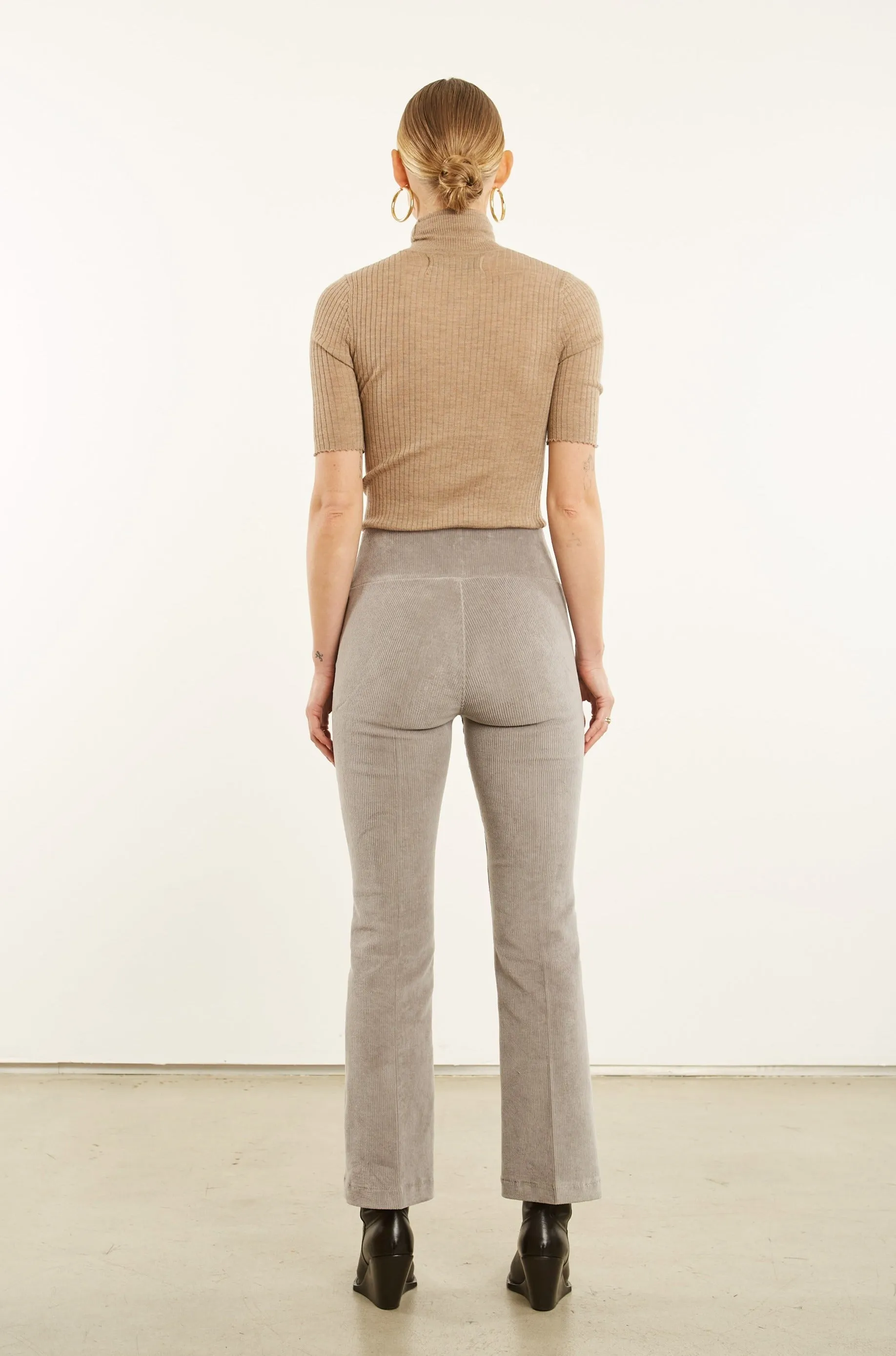 Grey Corduroy Ankle Flare Pants