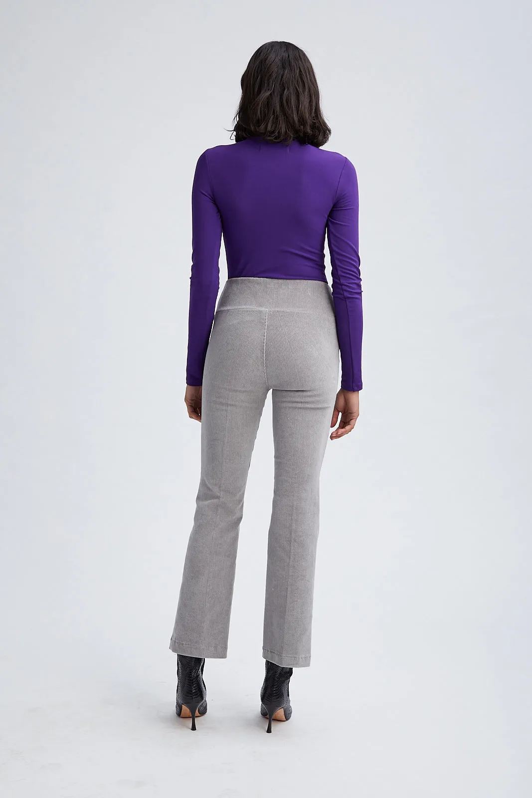 Grey Corduroy Ankle Flare Pants