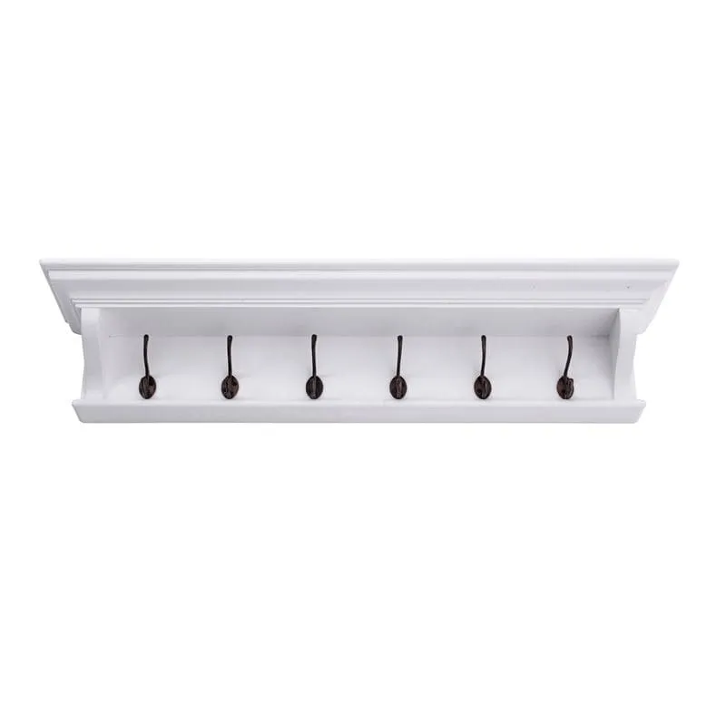 Halifax White Painted 6 Hook Coat Rack Shelf