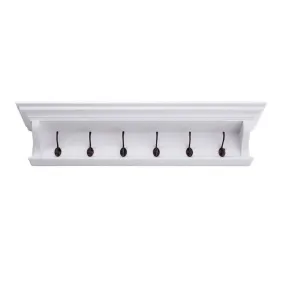 Halifax White Painted 6 Hook Coat Rack Shelf