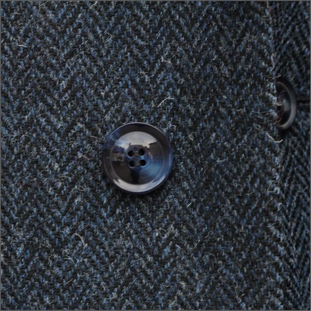 Harris Tweed Dark Blue Herringbone Raglan Overcoat--