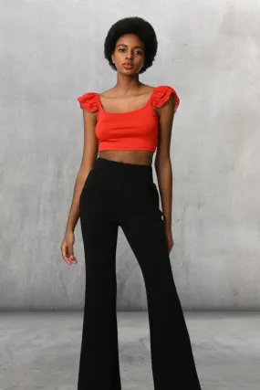 High Waist Flare Leg Pants with Pockets