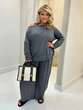 Hollyanna Curve Grey Cowl Neck Jersey Drawstring Co-Ord