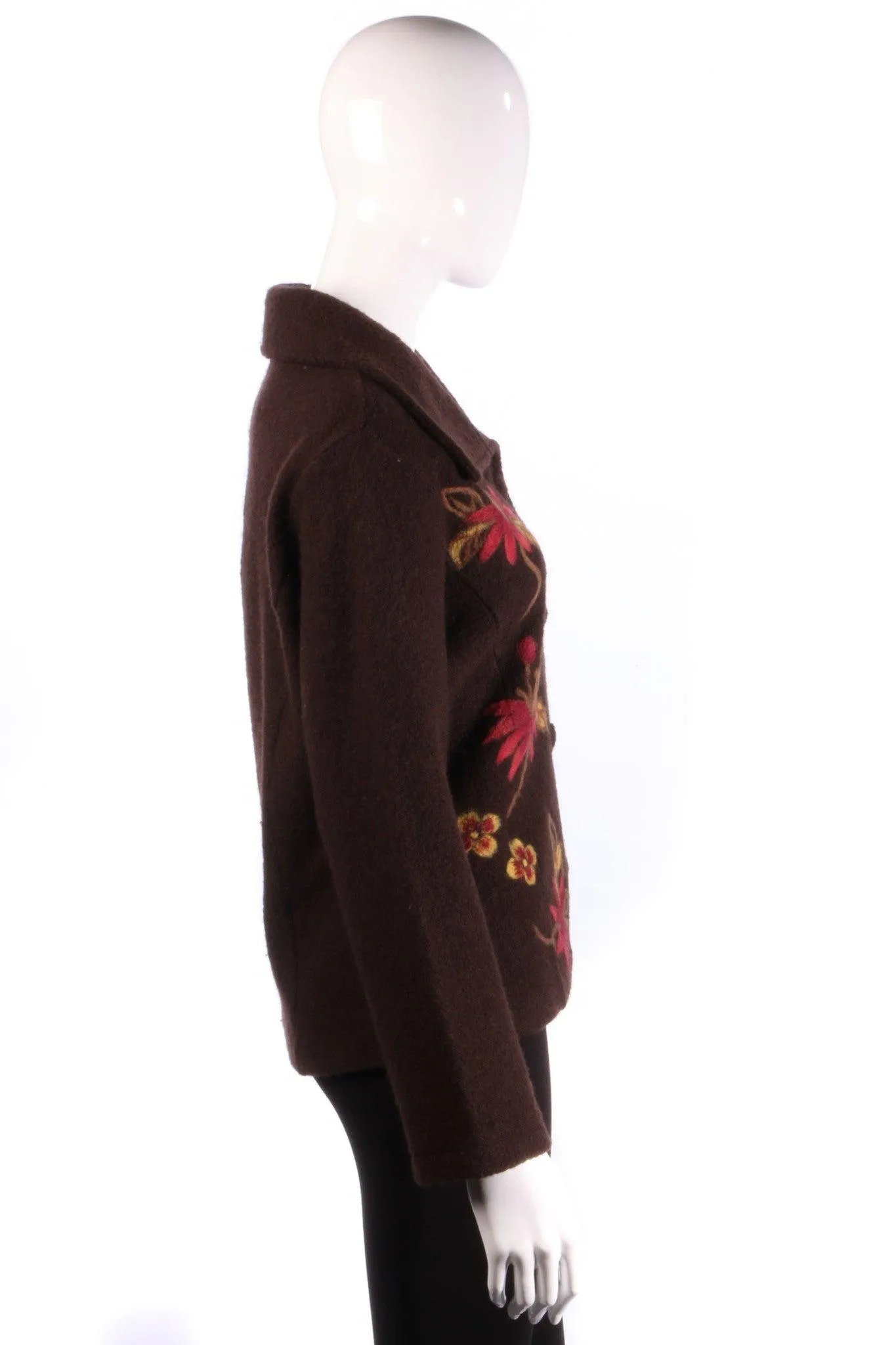 Kenar Jacket Wool Brown with Red Flowers Size M 12/14