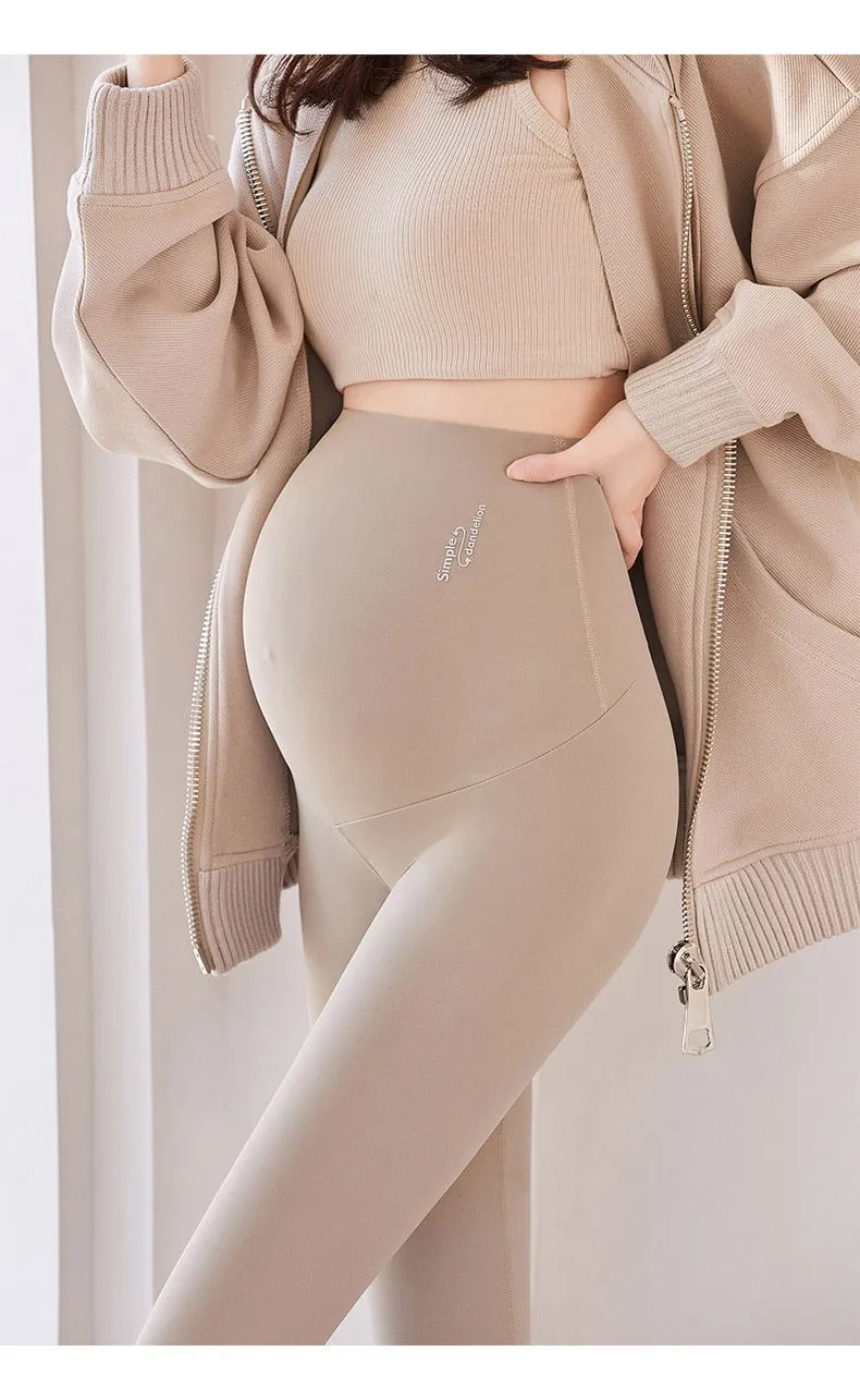 Knitted Cotton Blend Maternity High Waist Belly Leggings