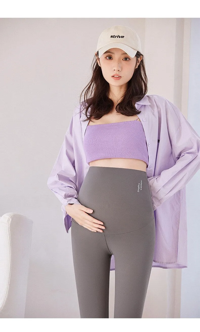 Knitted Cotton Blend Maternity High Waist Belly Leggings