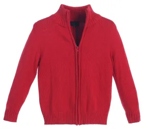 Knitted Full Zip 100% Cotton Sweater -Red