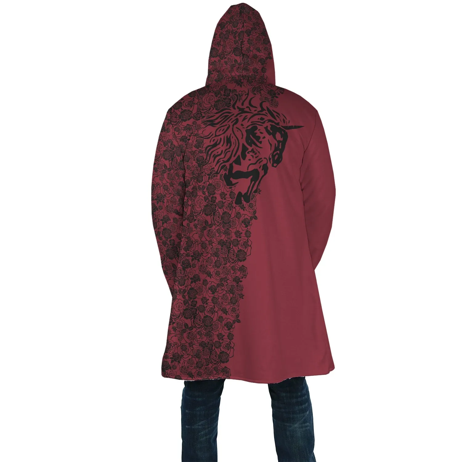 Lee's Excellent Hooded Coat with Unicorn - Black Roses [with Bag]