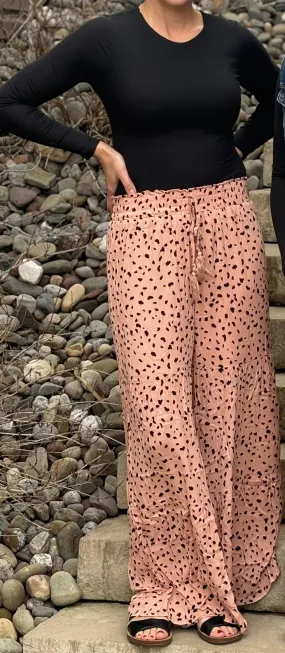 Leopard print wide leg pants