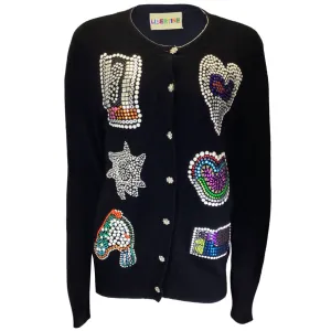 Libertine Black Multi Embellished Cashmere Knit Cardigan Sweater