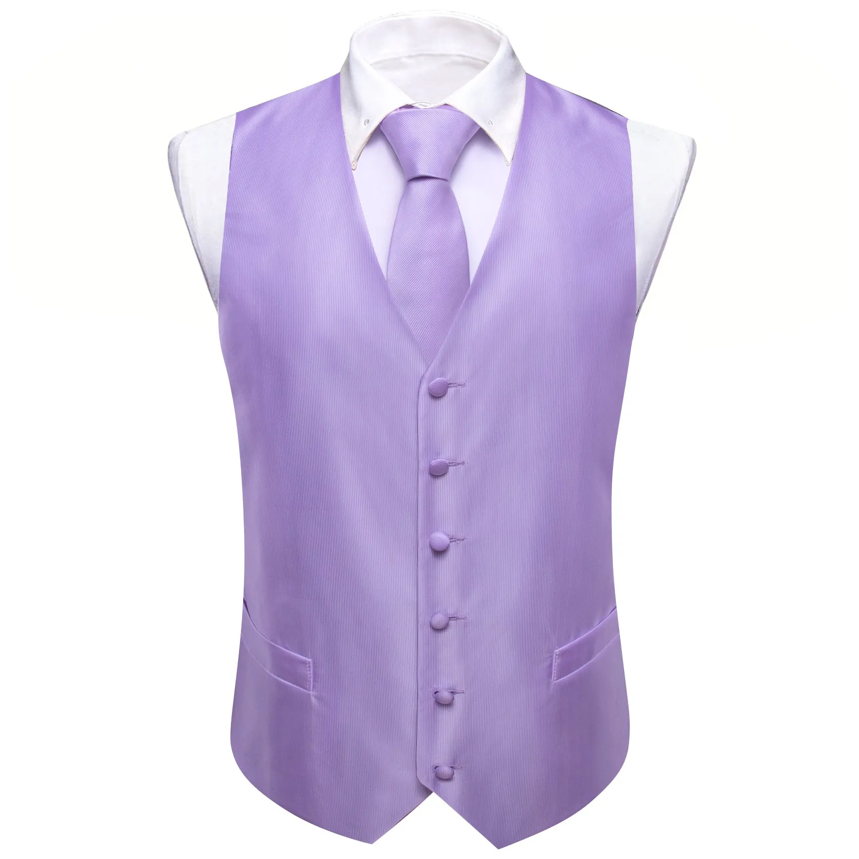 Light Purple Silk Men's Vest Hanky Cufflinks Tie Set