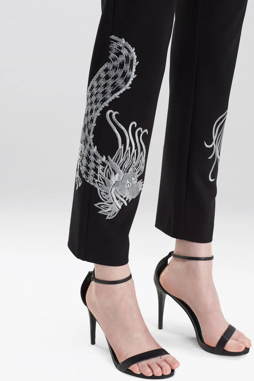 Light Weight Ponte Dragon Embroidery Pants