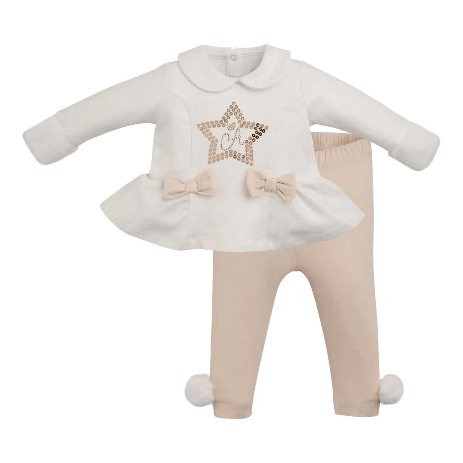 Little A - White, faux fur trimmed legging set, Frankie