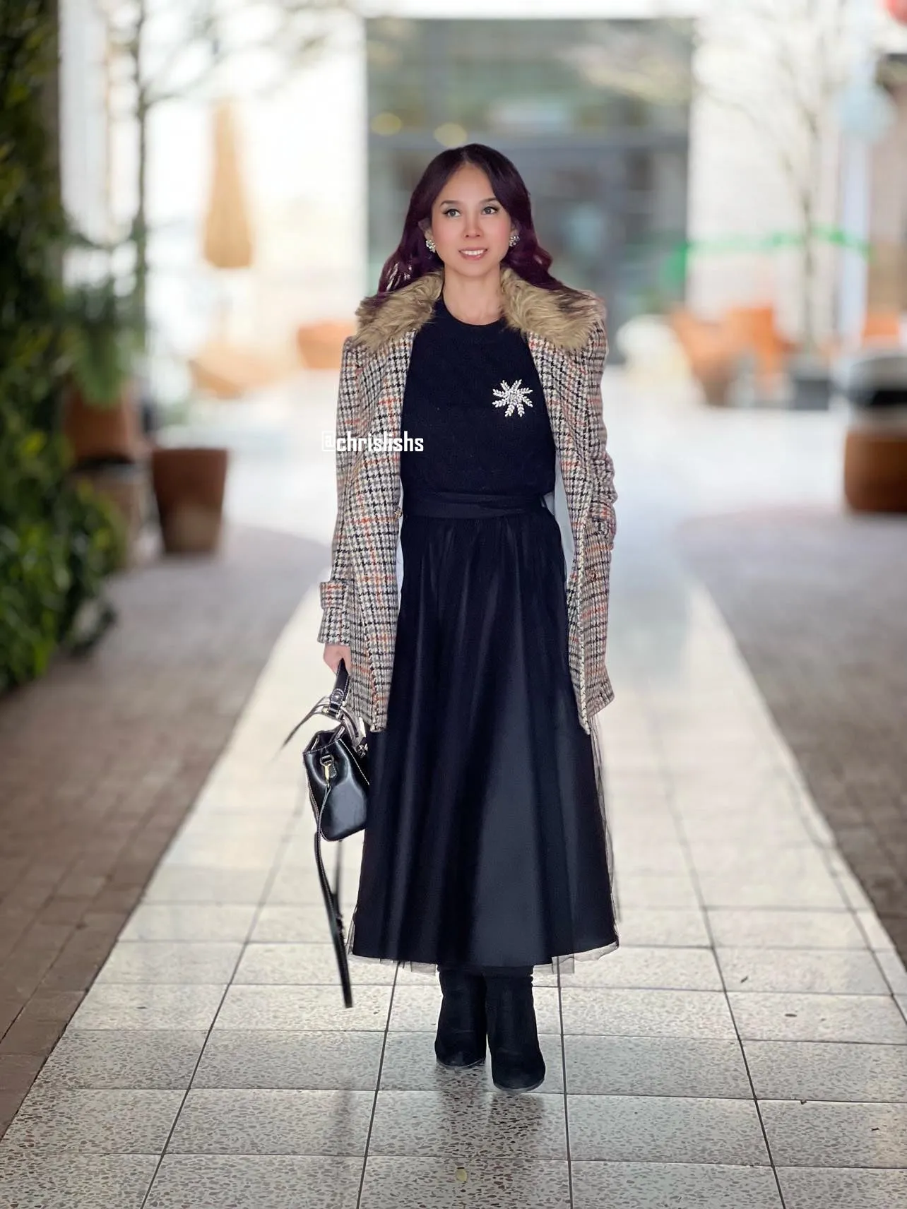 Lola Coat in Tweed fur neck collar