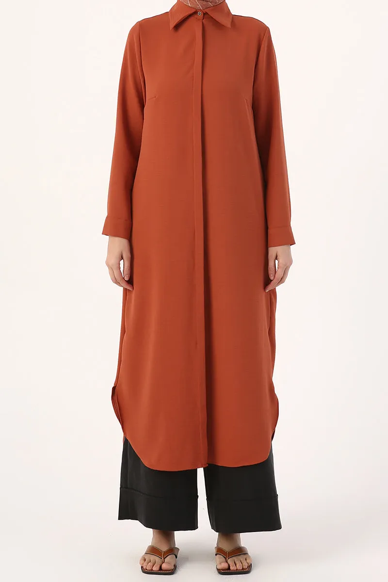 Long Hidden Button Tunic- Brick