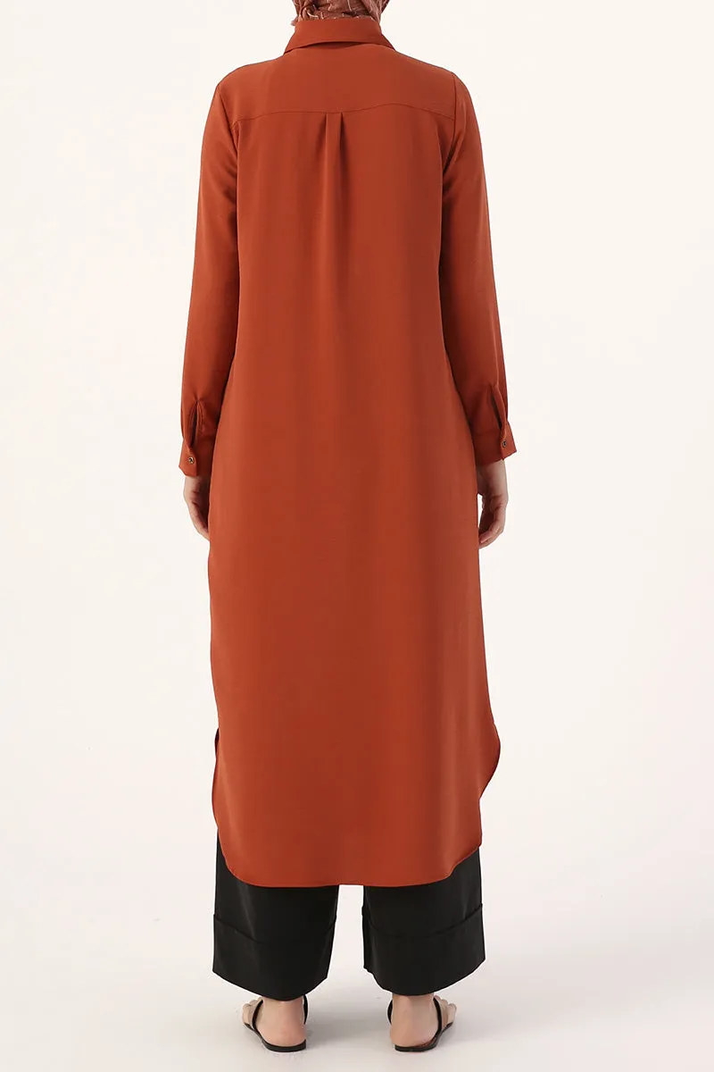 Long Hidden Button Tunic- Brick