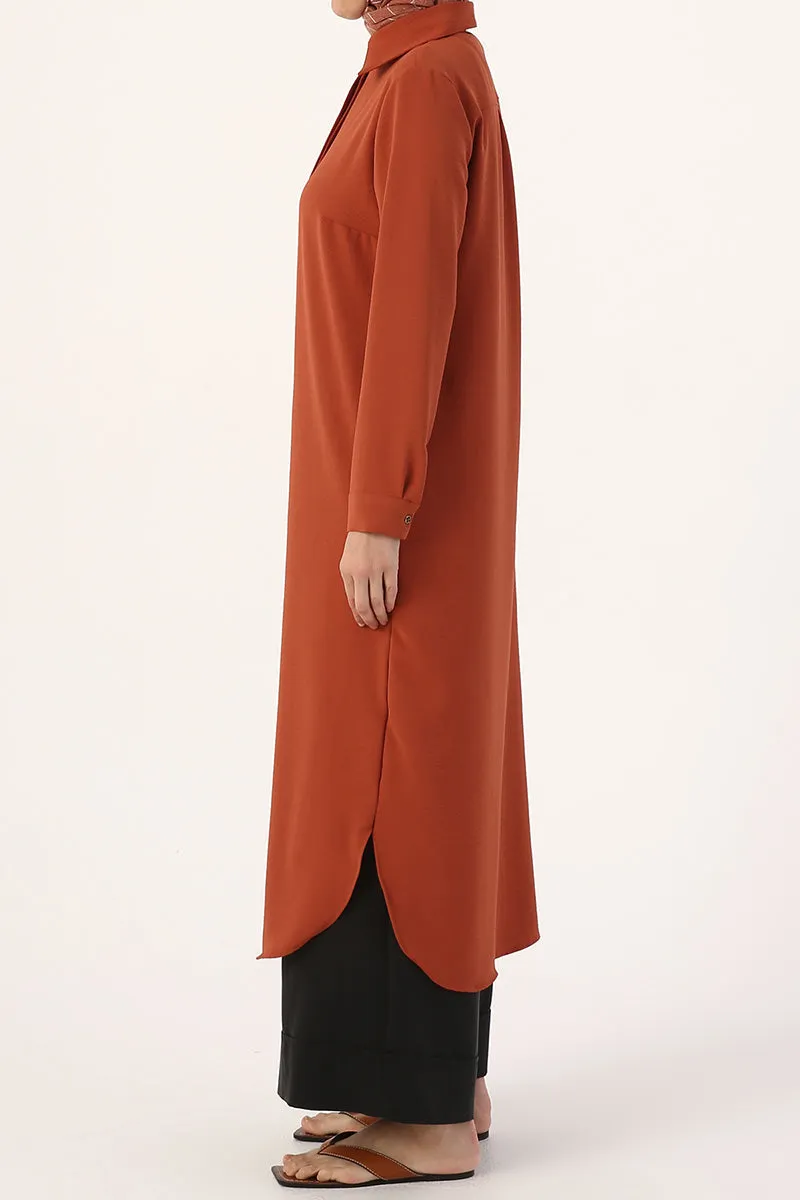 Long Hidden Button Tunic- Brick