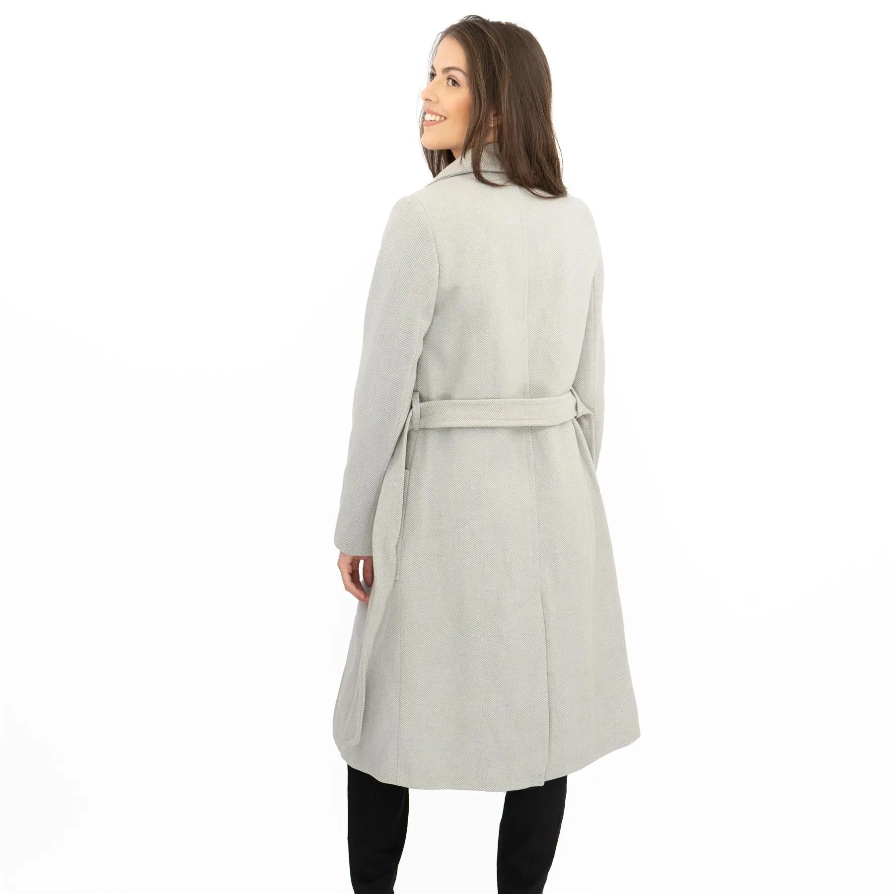 M&S Grey Herringbone Belted Tailored Coat