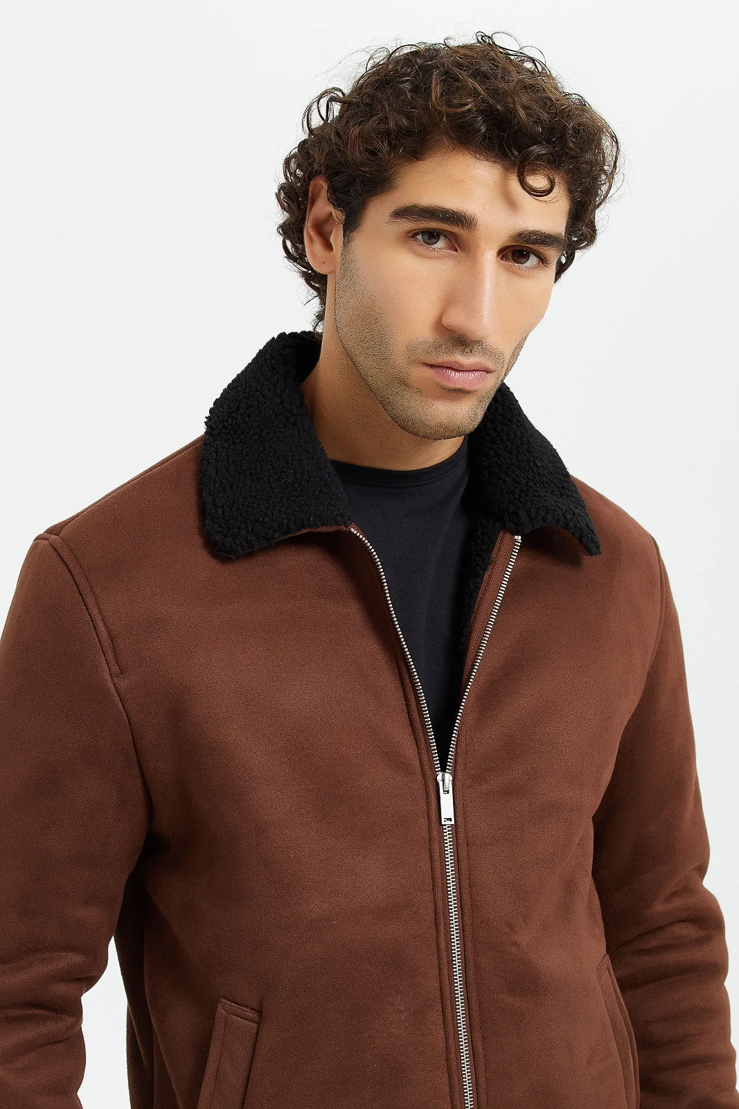 Men Brown Suede Aviator Jacket