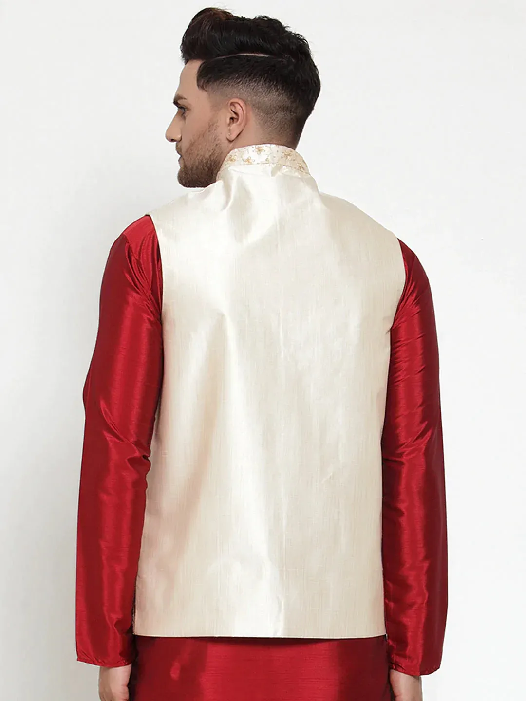 Men'S Cream Embroidered Nehru Jacket