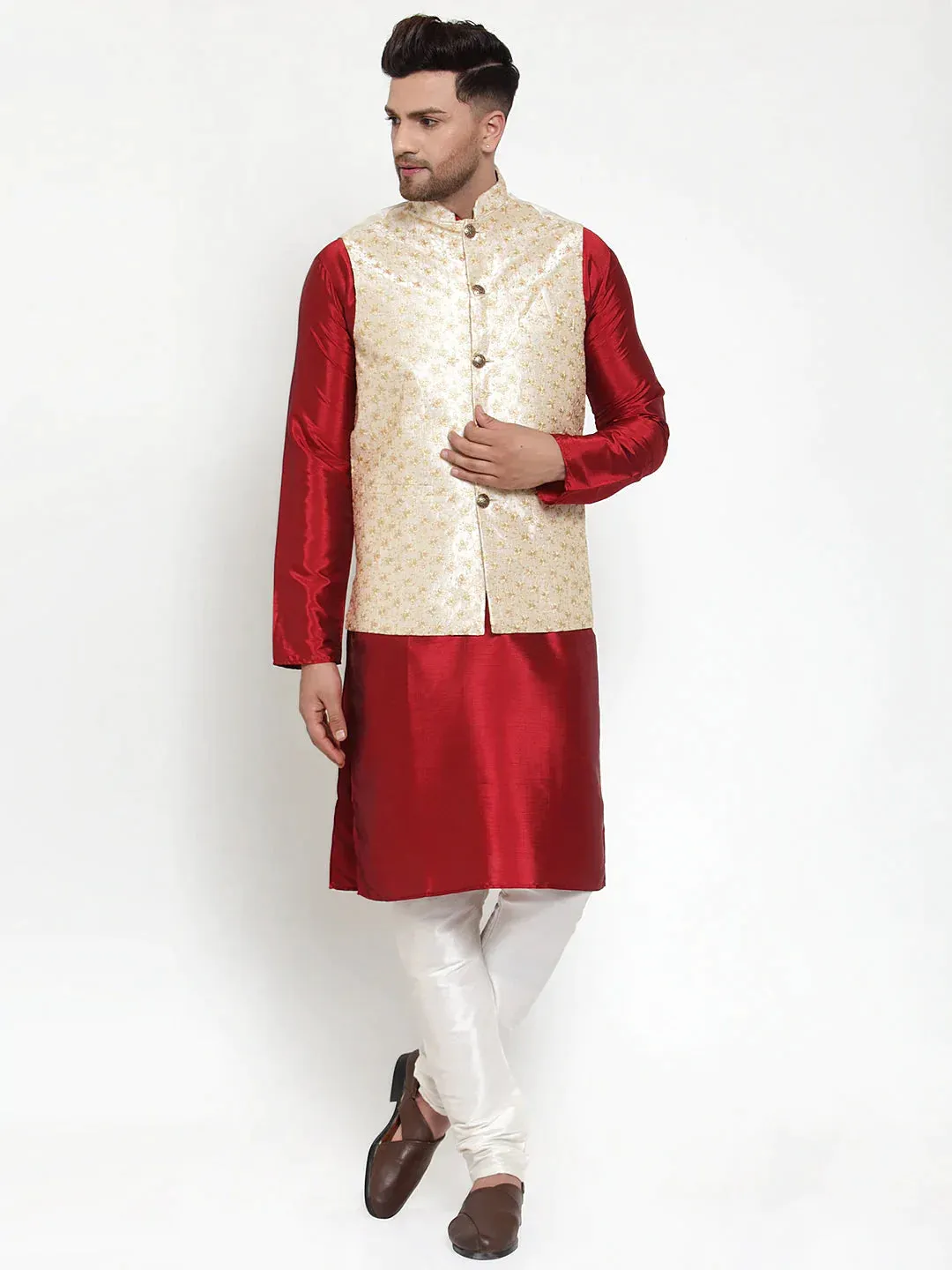 Men'S Cream Embroidered Nehru Jacket