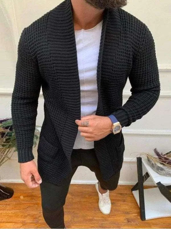 Men's new solid color loose casual knitted cardigan