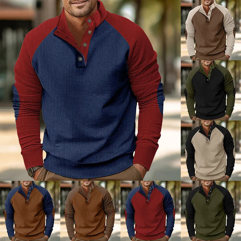 MEN'S OUTDOOR RAGLAN SLEEVE CASUAL STAND COLLAR LOOSE CORDUROY LONG SLEEVED SWEATSHIRT