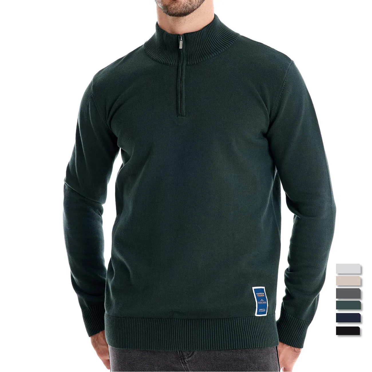 Men's Quarter-Zip Cotton Pullover Sweater – Solid Knit Mock Neck Polo | ZSW-03