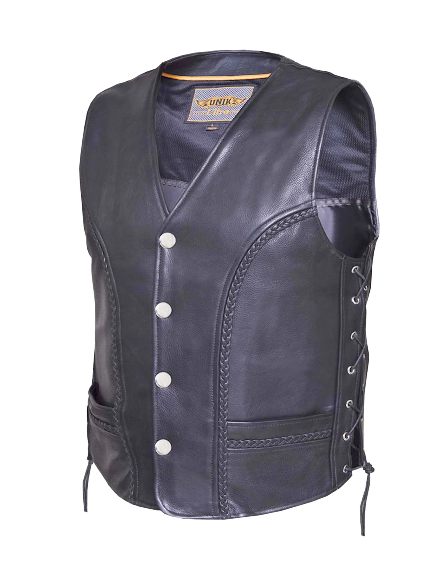 Men's Ultra Braided Motorcycle Leather Vest