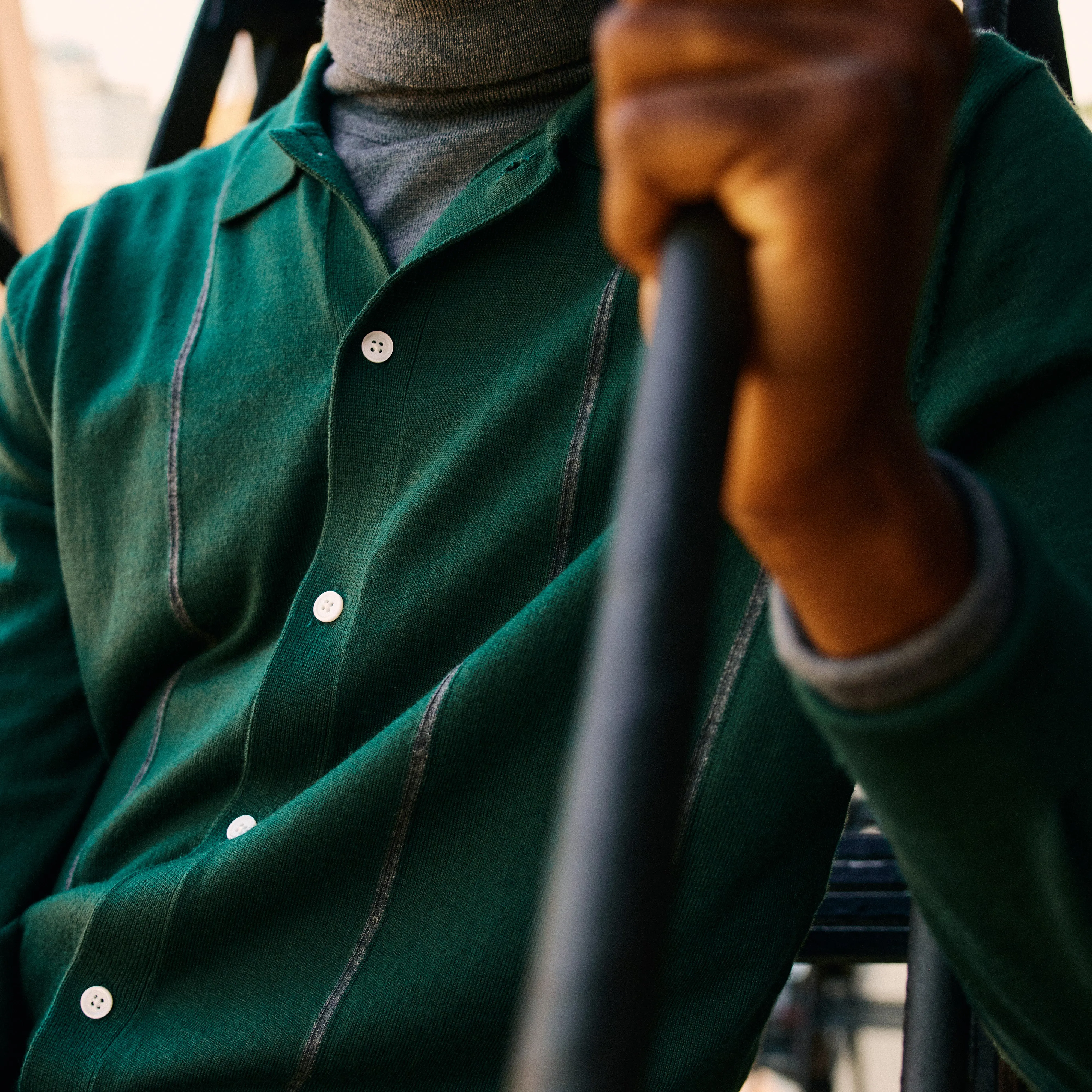 Merino Wool Striped Hunter Green Sweater Polo