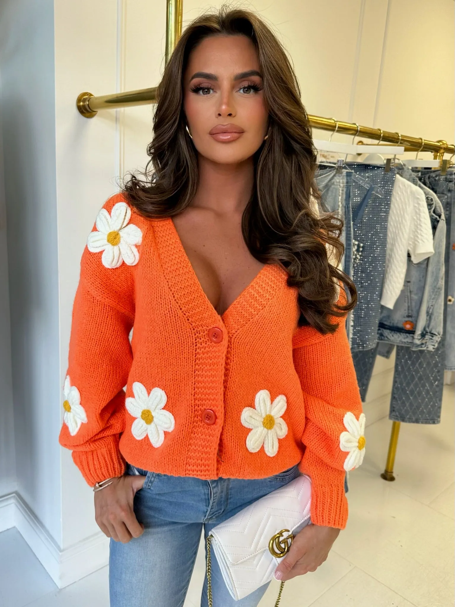 Monte orange flower cardigan