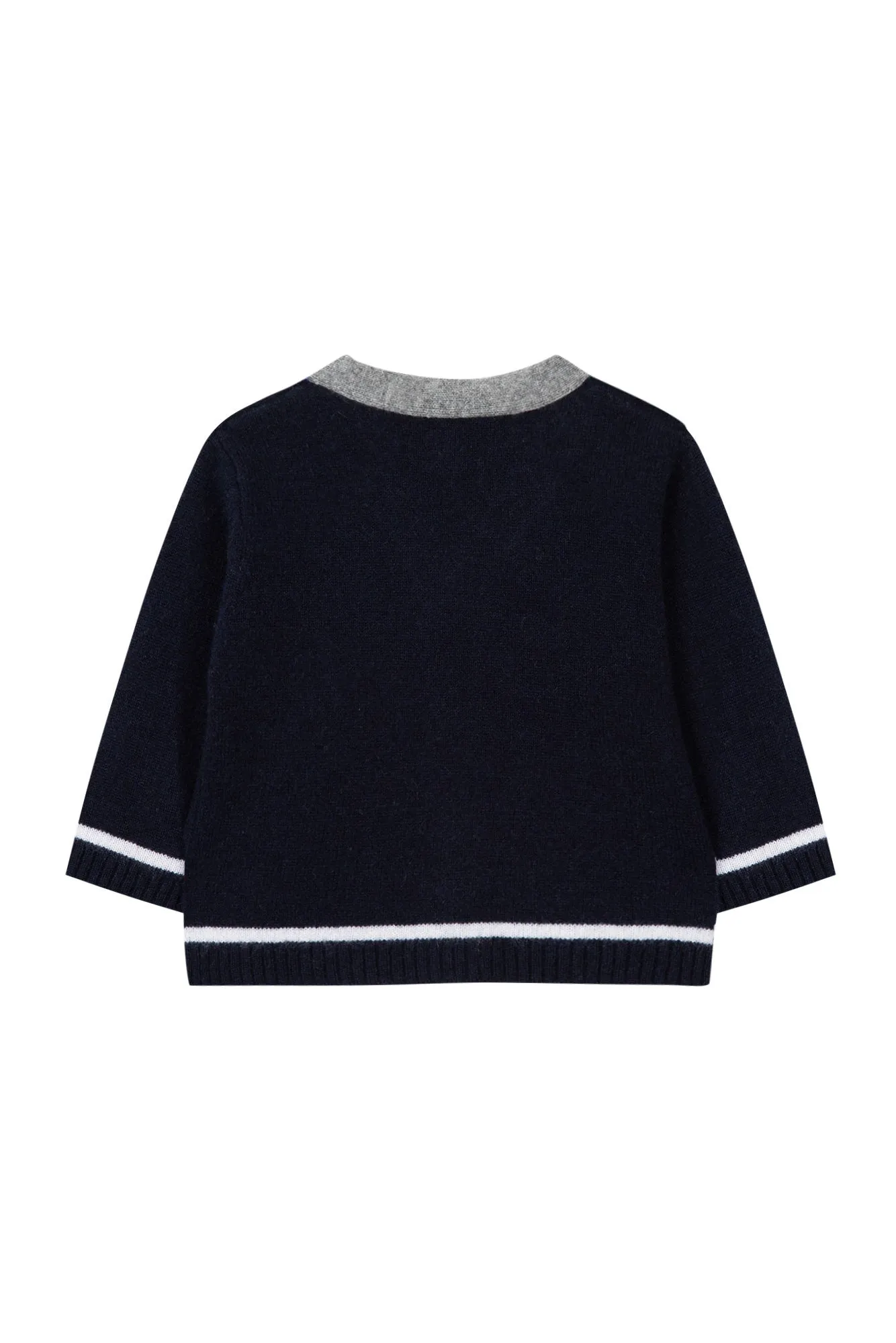 Navy Chashmere Cardigan with Grey Trim