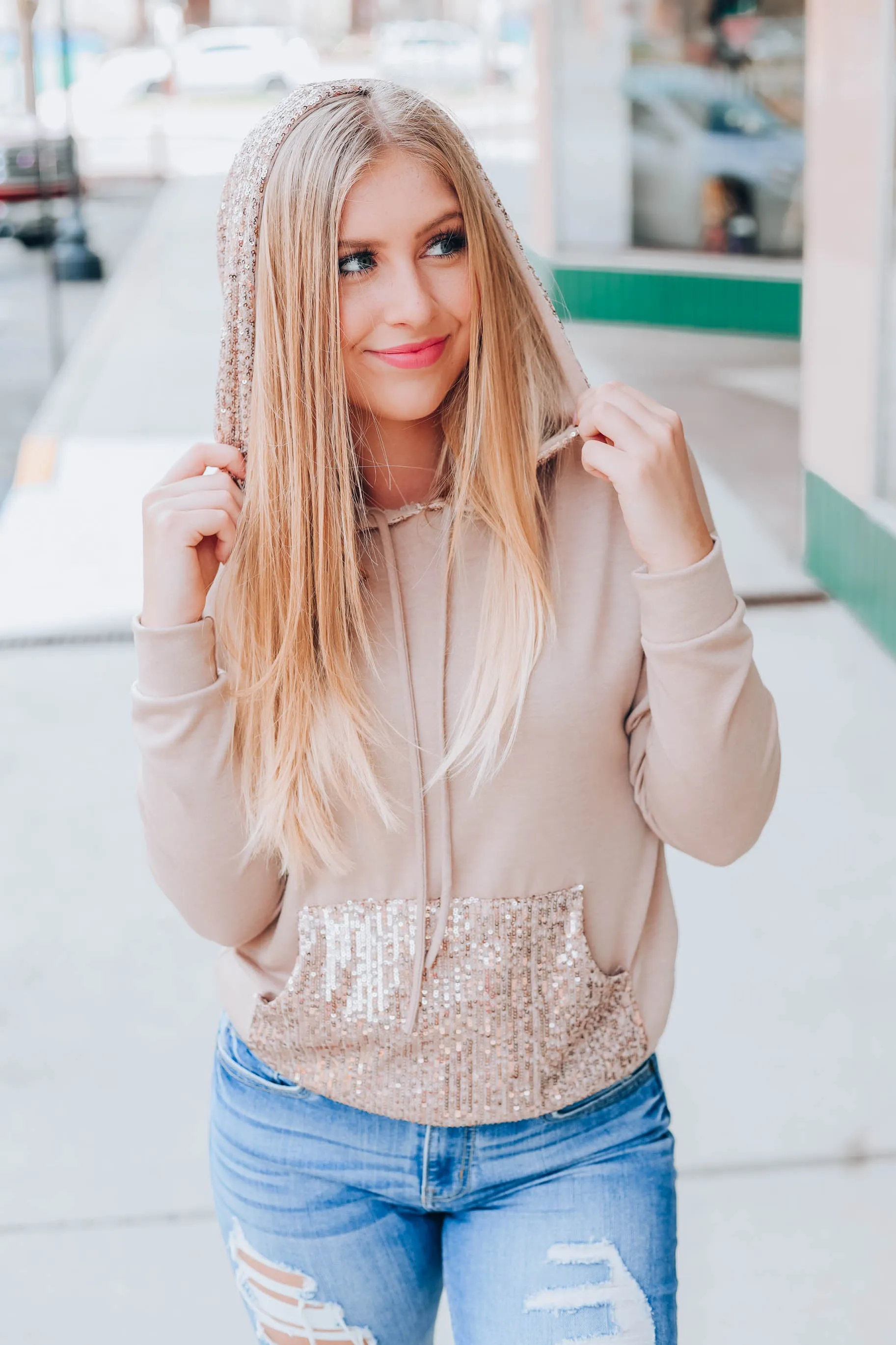 Not So Basic Sequin Hoodie - Mocha