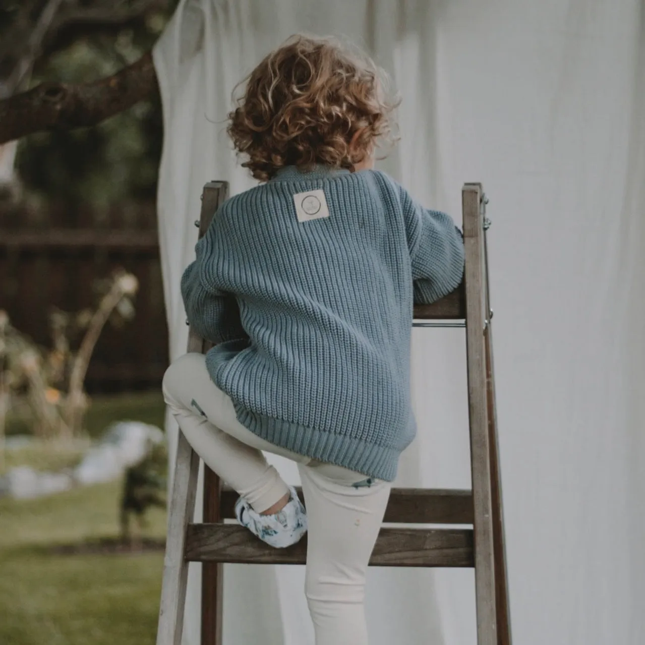 Organic Knit Cardigan - Dusty Blue