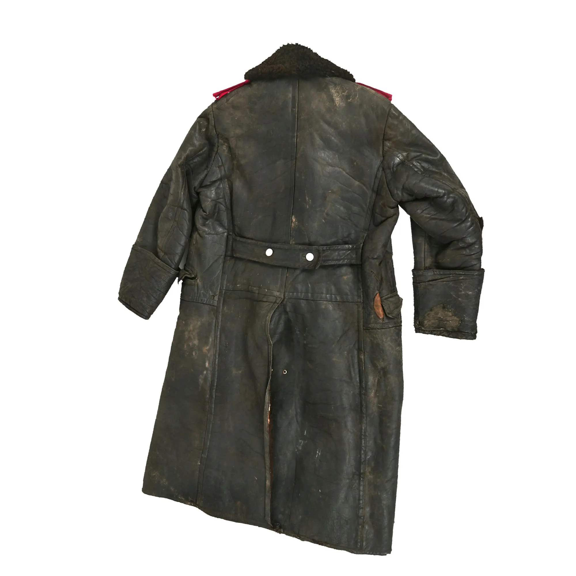 Original German WWII General Staff Hauptmann Officer's Black Leather Winter Fur-Lined Greatcoat