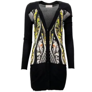 Peter Pilotto Black Silk Cardigan Sweater with Patterned Front