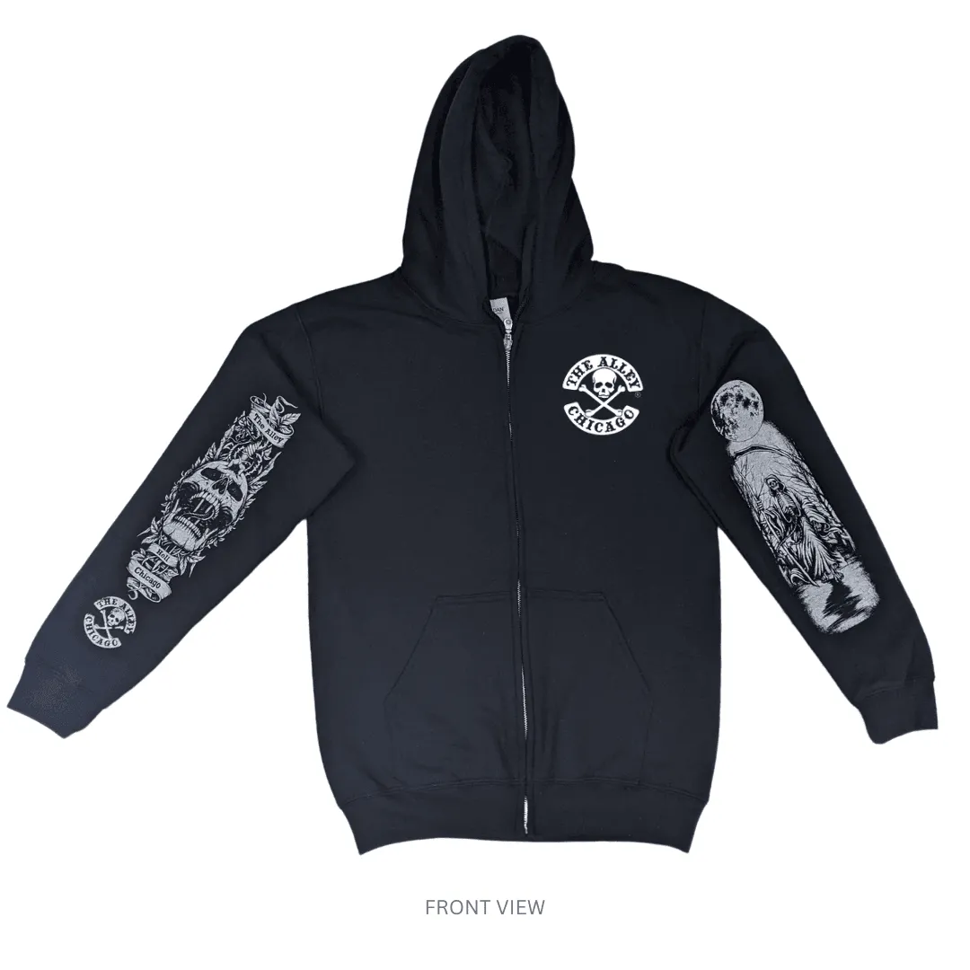 Pink Horror Skull Zip Up Hoodie with Printed Sleeves