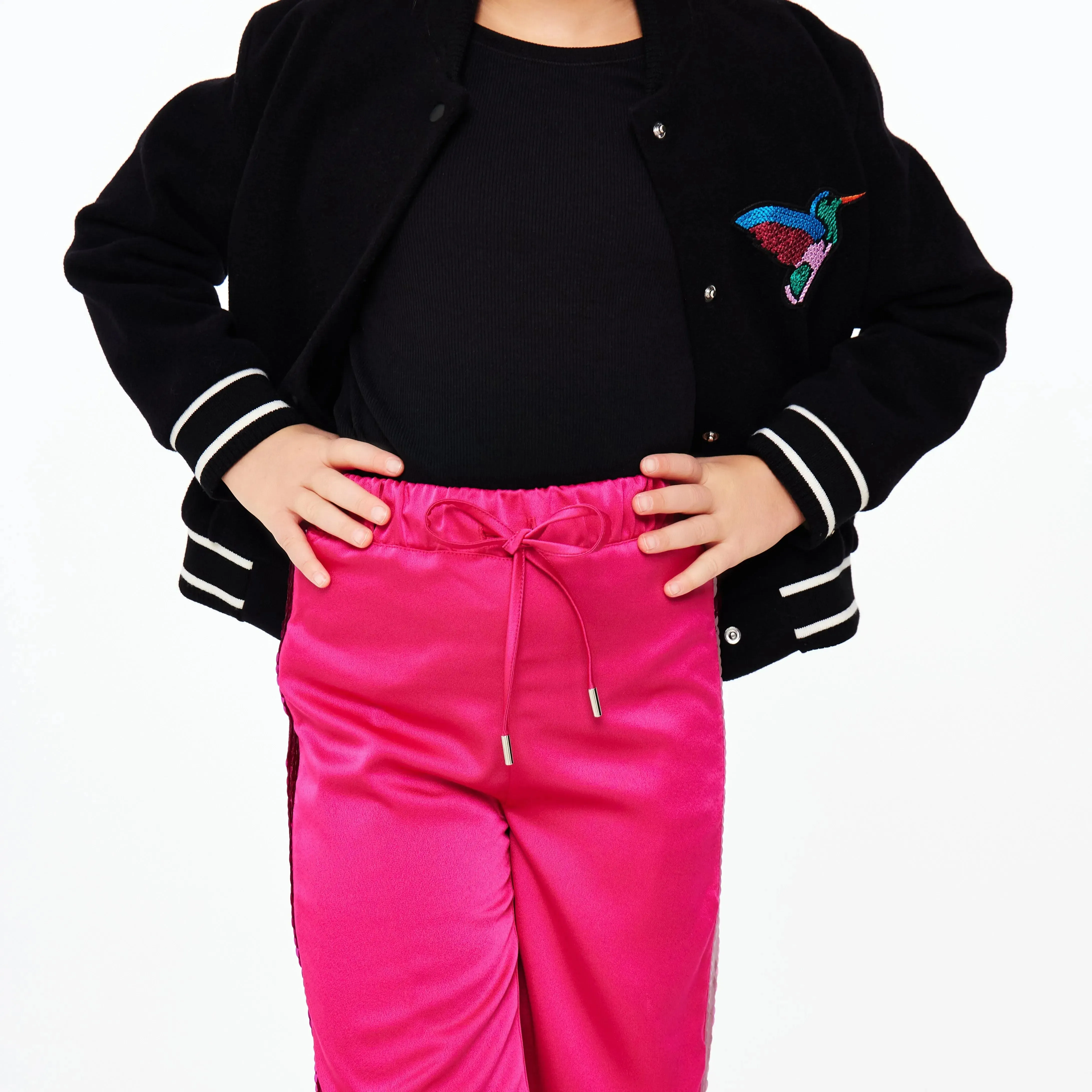 Pink Satin Trousers with Sequin Side Detail