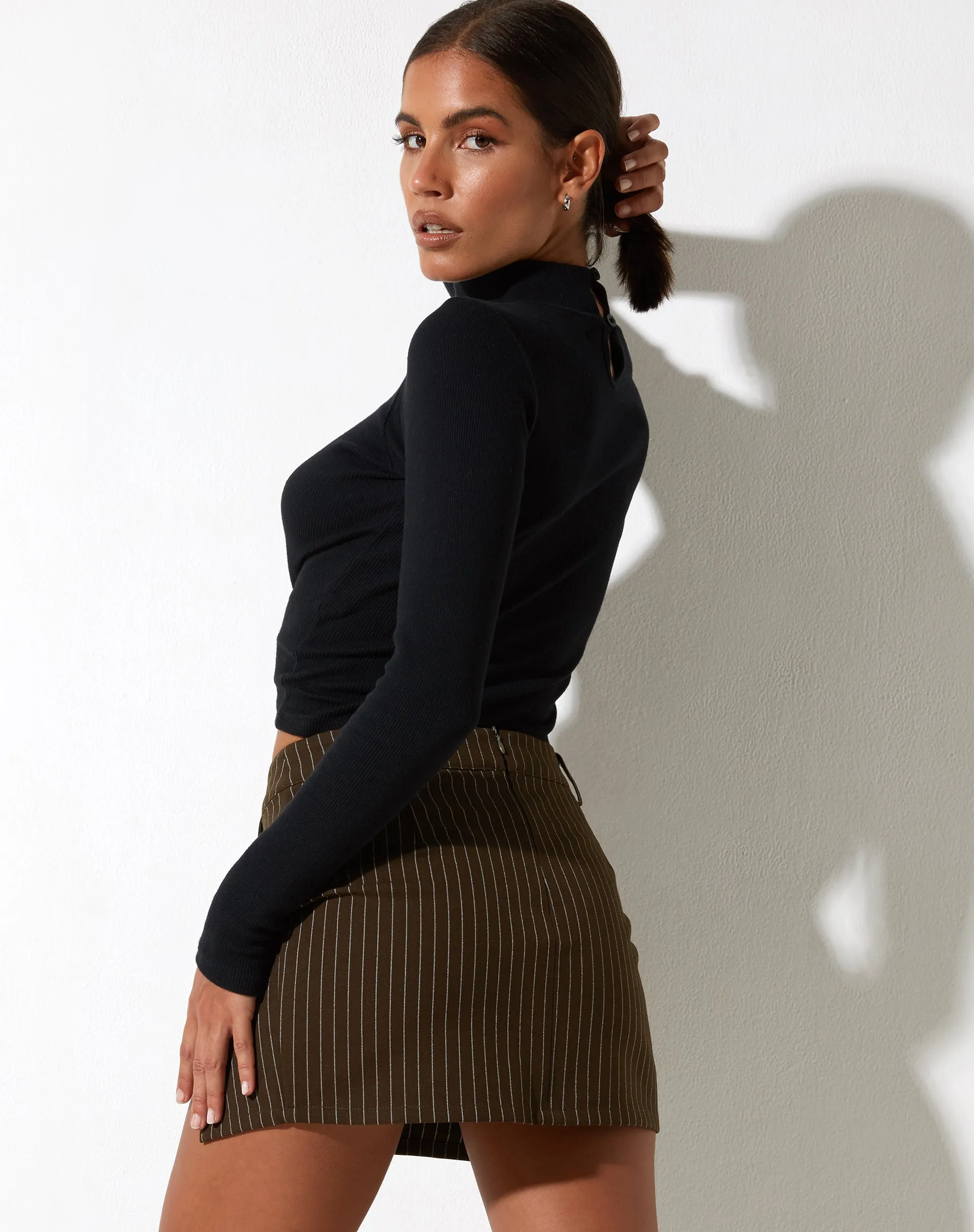 Pita Mini Skirt in Pinstripe Brown