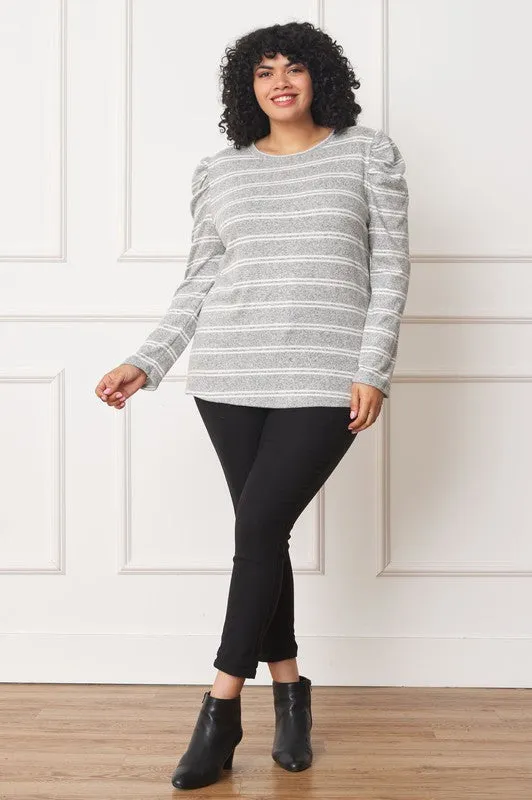 Plus Shirred Puff Sleeve Stripe Top