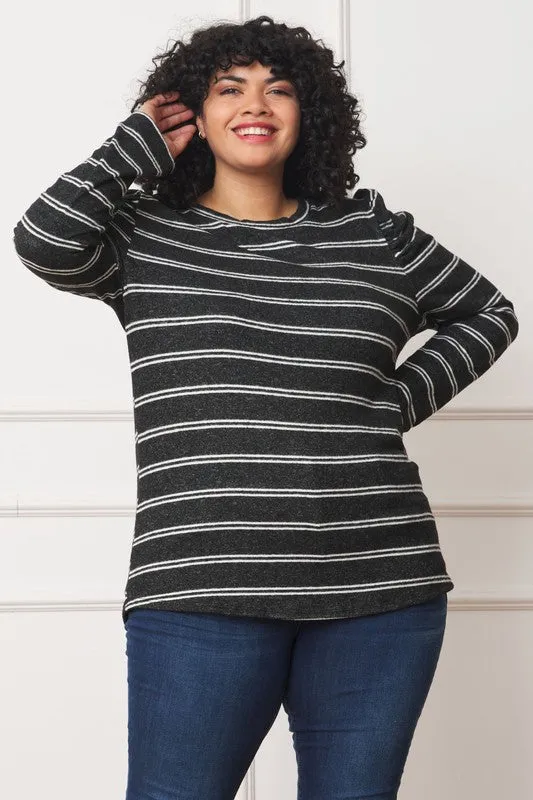 Plus Shirred Puff Sleeve Stripe Top