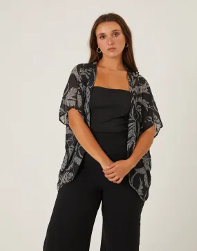 Plus Size Dotted Leaf Chiffon Cardigan